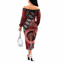 Personalised Tonga Language Week Off The Shoulder Long Sleeve Dress Heilala Turtle Malo E Lelei