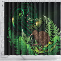 Kiwi New Zealand Personalised Shower Curtain Aotearoa Map Silver Fern Koru Pattern