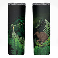 Kiwi New Zealand Personalised Skinny Tumbler Aotearoa Map Silver Fern Koru Pattern LT22 Green - Polynesian Pride