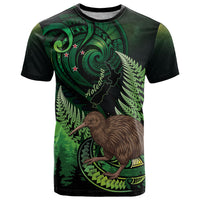 Kiwi New Zealand Personalised T Shirt Aotearoa Map Silver Fern Koru Pattern