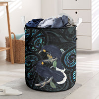 New Zealand Huia Bird Laundry Basket Paua Shell Maori Pattern LT22 Black - Polynesian Pride