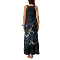 New Zealand Huia Bird Family Matching Tank Maxi Dress and Hawaiian Shirt Paua Shell Maori Pattern LT22 - Polynesian Pride
