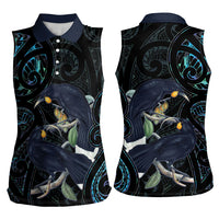 New Zealand Huia Bird Women Sleeveless Polo Shirt Paua Shell Maori Pattern LT22 - Polynesian Pride