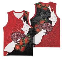 Kiwi New Zealand Personalised Basketball Jersey NZ Map Pohutukawa Fern Maori Pattern LT22 - Polynesian Pride