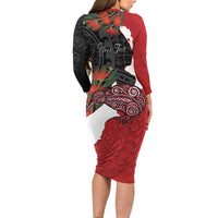 Kiwi New Zealand Personalised Family Matching Long Sleeve Bodycon Dress and Hawaiian Shirt NZ Map Pohutukawa Fern Maori Pattern LT22 - Polynesian Pride