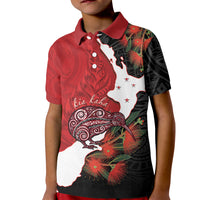 Kiwi New Zealand Personalised Kid Polo Shirt NZ Map Pohutukawa Fern Maori Pattern LT22 Kid Red - Polynesian Pride
