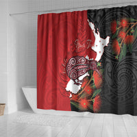 Kiwi New Zealand Personalised Shower Curtain NZ Map Pohutukawa Fern Maori Pattern