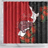 Kiwi New Zealand Personalised Shower Curtain NZ Map Pohutukawa Fern Maori Pattern