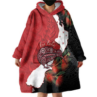 Kiwi New Zealand Personalised Wearable Blanket Hoodie NZ Map Pohutukawa Fern Maori Pattern LT22 - Polynesian Pride