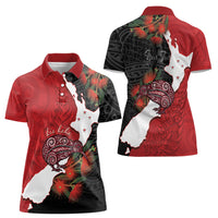 Kiwi New Zealand Personalised Women Polo Shirt NZ Map Pohutukawa Fern Maori Pattern LT22 - Polynesian Pride