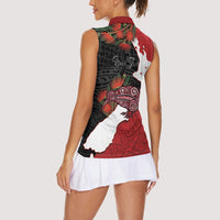 Kiwi New Zealand Personalised Women Sleeveless Polo Shirt NZ Map Pohutukawa Fern Maori Pattern