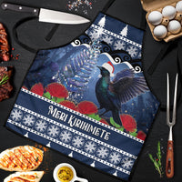 New Zealand Tui Bird Christmas Apron Pohutukawa Xmas Tree Meri Kirihimete LT22 Blue - Polynesian Pride
