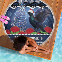 New Zealand Tui Bird Christmas Beach Blanket Pohutukawa Xmas Tree Meri Kirihimete LT22 - Polynesian Pride