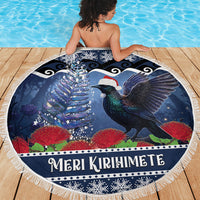 New Zealand Tui Bird Christmas Beach Blanket Pohutukawa Xmas Tree Meri Kirihimete LT22 - Polynesian Pride