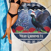 New Zealand Tui Bird Christmas Beach Blanket Pohutukawa Xmas Tree Meri Kirihimete LT22 - Polynesian Pride
