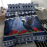 New Zealand Tui Bird Christmas Bedding Set Pohutukawa Xmas Tree Meri Kirihimete