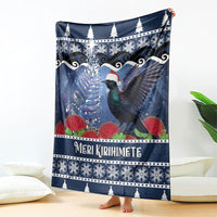 New Zealand Tui Bird Christmas Blanket Pohutukawa Xmas Tree Meri Kirihimete LT22 - Polynesian Pride