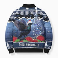 New Zealand Tui Bird Christmas Bomber Puffer Jacket Pohutukawa Xmas Tree Meri Kirihimete LT22 - Polynesian Pride