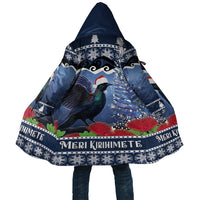 New Zealand Tui Bird Christmas Cloak Pohutukawa Xmas Tree Meri Kirihimete LT22 Unisex Blue - Polynesian Pride