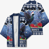 New Zealand Tui Bird Christmas Kimono Pohutukawa Xmas Tree Meri Kirihimete LT22 - Polynesian Pride