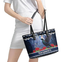 New Zealand Tui Bird Christmas Leather Tote Bag Pohutukawa Xmas Tree Meri Kirihimete LT22 - Polynesian Pride