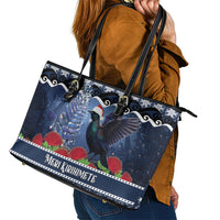 New Zealand Tui Bird Christmas Leather Tote Bag Pohutukawa Xmas Tree Meri Kirihimete LT22 - Polynesian Pride