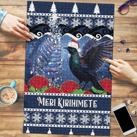 New Zealand Tui Bird Christmas Puzzle Pohutukawa Xmas Tree Meri Kirihimete LT22 Blue - Polynesian Pride