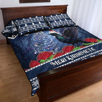 New Zealand Tui Bird Christmas Quilt Bed Set Pohutukawa Xmas Tree Meri Kirihimete LT22 - Polynesian Pride