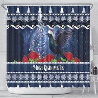 New Zealand Tui Bird Christmas Shower Curtain Pohutukawa Xmas Tree Meri Kirihimete LT22 - Polynesian Pride