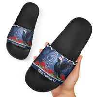 New Zealand Tui Bird Christmas Slide Sandals Pohutukawa Xmas Tree Meri Kirihimete LT22 - Polynesian Pride