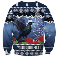 New Zealand Tui Bird Christmas Sweatshirt Pohutukawa Xmas Tree Meri Kirihimete LT22 - Polynesian Pride