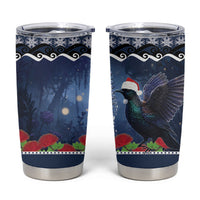 New Zealand Tui Bird Christmas Tumbler Cup Pohutukawa Xmas Tree Meri Kirihimete LT22 Blue - Polynesian Pride