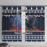 New Zealand Tui Bird Christmas Window Curtain Pohutukawa Xmas Tree Meri Kirihimete LT22 With Hooks Blue - Polynesian Pride