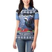 New Zealand Tui Bird Christmas Women Polo Shirt Pohutukawa Xmas Tree Meri Kirihimete LT22 - Polynesian Pride