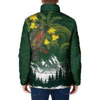 Kea Bird Kowhai New Zealand Padded Jacket Mountain Landscape Maori Art
