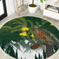 Kea Bird Kowhai New Zealand Round Carpet Mountain Landscape Maori Art LT22 Green - Polynesian Pride