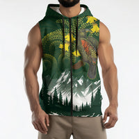 Kea Bird Kowhai New Zealand Sleeveless Zip Hoodie Mountain Landscape Maori Art
