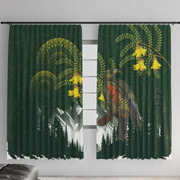 Kea Bird Kowhai New Zealand Window Curtain Mountain Landscape Maori Art LT22 With Hooks Green - Polynesian Pride