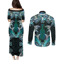 New Zealand Kotiate Weapon Couples Matching Puletasi and Long Sleeve Button Shirt Aotearoa Mango Paua Shell Maori Pattern LT22 - Polynesian Pride