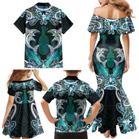 New Zealand Kotiate Weapon Family Matching Mermaid Dress and Hawaiian Shirt Aotearoa Mango Paua Shell Maori Pattern LT22 - Polynesian Pride