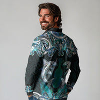 New Zealand Kotiate Weapon Long Sleeve Polo Shirt Aotearoa Mango Paua Shell Maori Pattern LT22 - Polynesian Pride