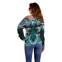 New Zealand Kotiate Weapon Off Shoulder Sweater Aotearoa Mango Paua Shell Maori Pattern LT22 - Polynesian Pride