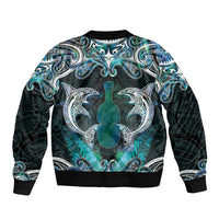 New Zealand Kotiate Weapon Sleeve Zip Bomber Jacket Aotearoa Mango Paua Shell Maori Pattern LT22 - Polynesian Pride