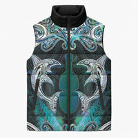 New Zealand Kotiate Weapon Sleeveless Puffer Jacket Aotearoa Mango Paua Shell Maori Pattern LT22 Unisex Blue - Polynesian Pride