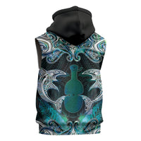 New Zealand Kotiate Weapon Sleeveless Zip Hoodie Aotearoa Mango Paua Shell Maori Pattern LT22 - Polynesian Pride