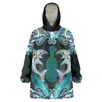 New Zealand Kotiate Weapon Wearable Blanket Hoodie Aotearoa Mango Paua Shell Maori Pattern LT22 One Size Blue - Polynesian Pride