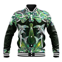 New Zealand Mere Pounamu Weapon Baseball Jacket Aotearoa Mango Paua Shell Maori Pattern LT22 Unisex Green - Polynesian Pride