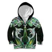 New Zealand Mere Pounamu Weapon Kid Hoodie Aotearoa Mango Paua Shell Maori Pattern LT22 Zip Hoodie Green - Polynesian Pride