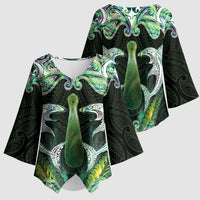 New Zealand Mere Pounamu Weapon Kimono Sleeve Blouse Aotearoa Mango Paua Shell Maori Pattern LT22 - Polynesian Pride