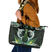 New Zealand Mere Pounamu Weapon Leather Tote Bag Aotearoa Mango Paua Shell Maori Pattern LT22 Green - Polynesian Pride
